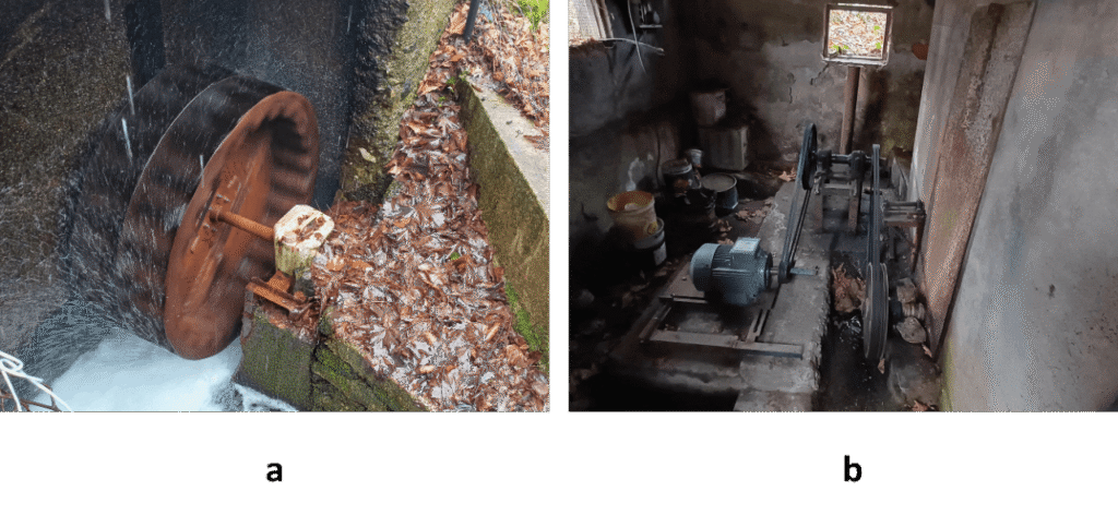 Figure 10. Hydroelectric Plant Located at the Facility Entrance — a. External View of the Mill b. Internal View