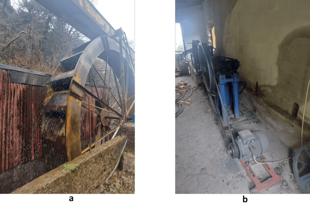 Figure 11. Visual of the Hydroelectric Plant Located at the End of the Facility — a. External View of the Mill b. Internal View